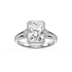 Alessia Radiant LGD Vintage Bezel and Milgrain Side Stone Engagement Ring - 14K White Gold / 4 ctw