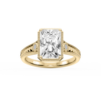 Alessia Radiant LGD Vintage Bezel and Milgrain Side Stone Engagement Ring - 18K Yellow Gold / 3 ctw