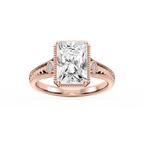 Alessia Radiant LGD Vintage Bezel and Milgrain Side Stone Engagement Ring - 18K Rose Gold / 3 ctw