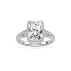 Alexandra Radiant LGD Vintage Bezel and Milgrain Side Stone Engagement Ring - 14K White Gold / 5 ctw
