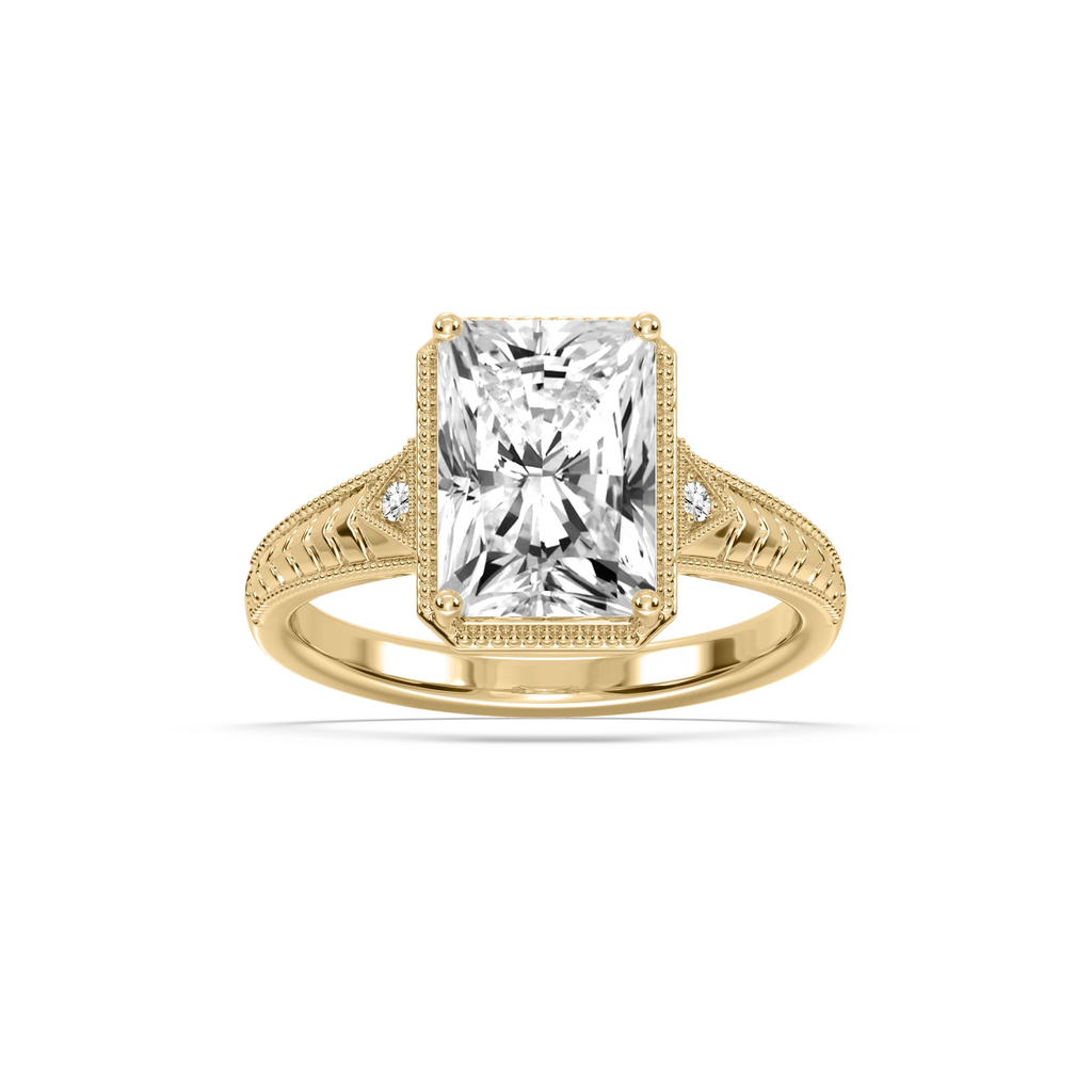 Alexandra Radiant LGD Vintage Bezel and Milgrain Side Stone Engagement Ring - 18K Yellow Gold / 2 ctw