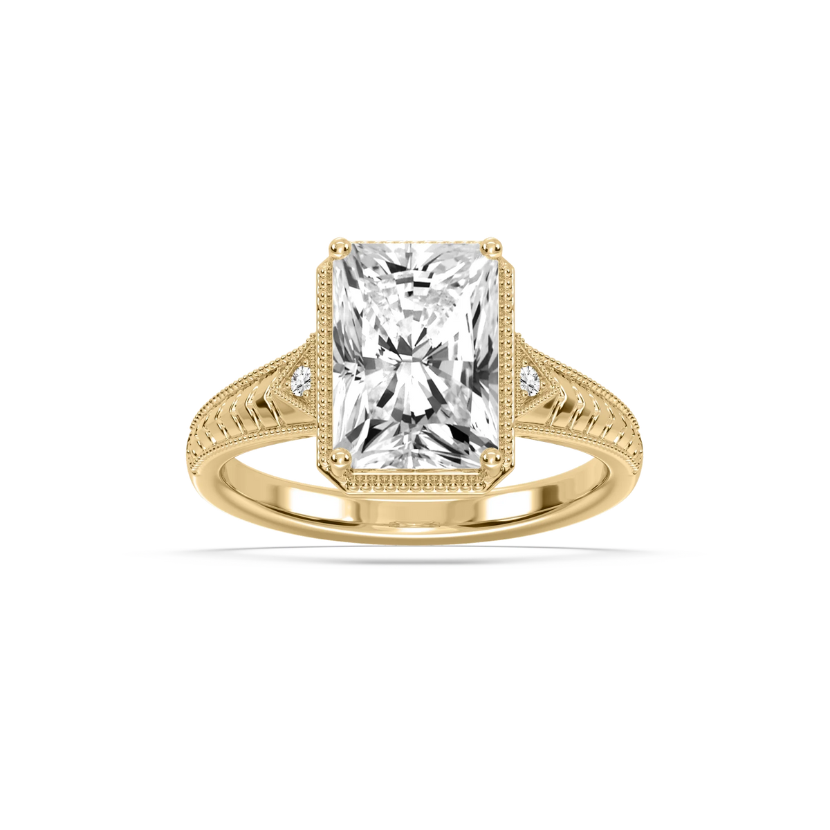 Alexandra Radiant LGD Vintage Bezel and Milgrain Side Stone Engagement Ring - 18K Yellow Gold / 5 ctw
