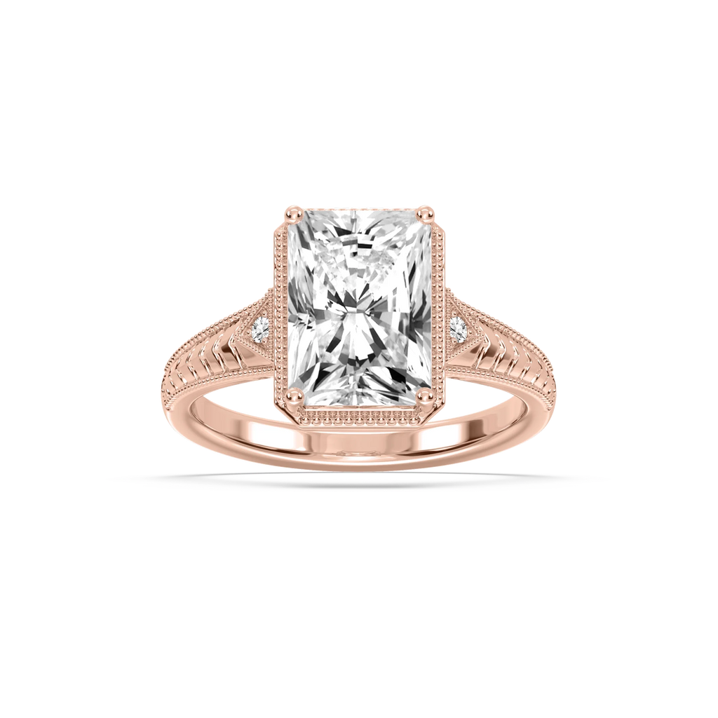 Alexandra Radiant LGD Vintage Bezel and Milgrain Side Stone Engagement Ring - 18K Rose Gold / 3 ctw