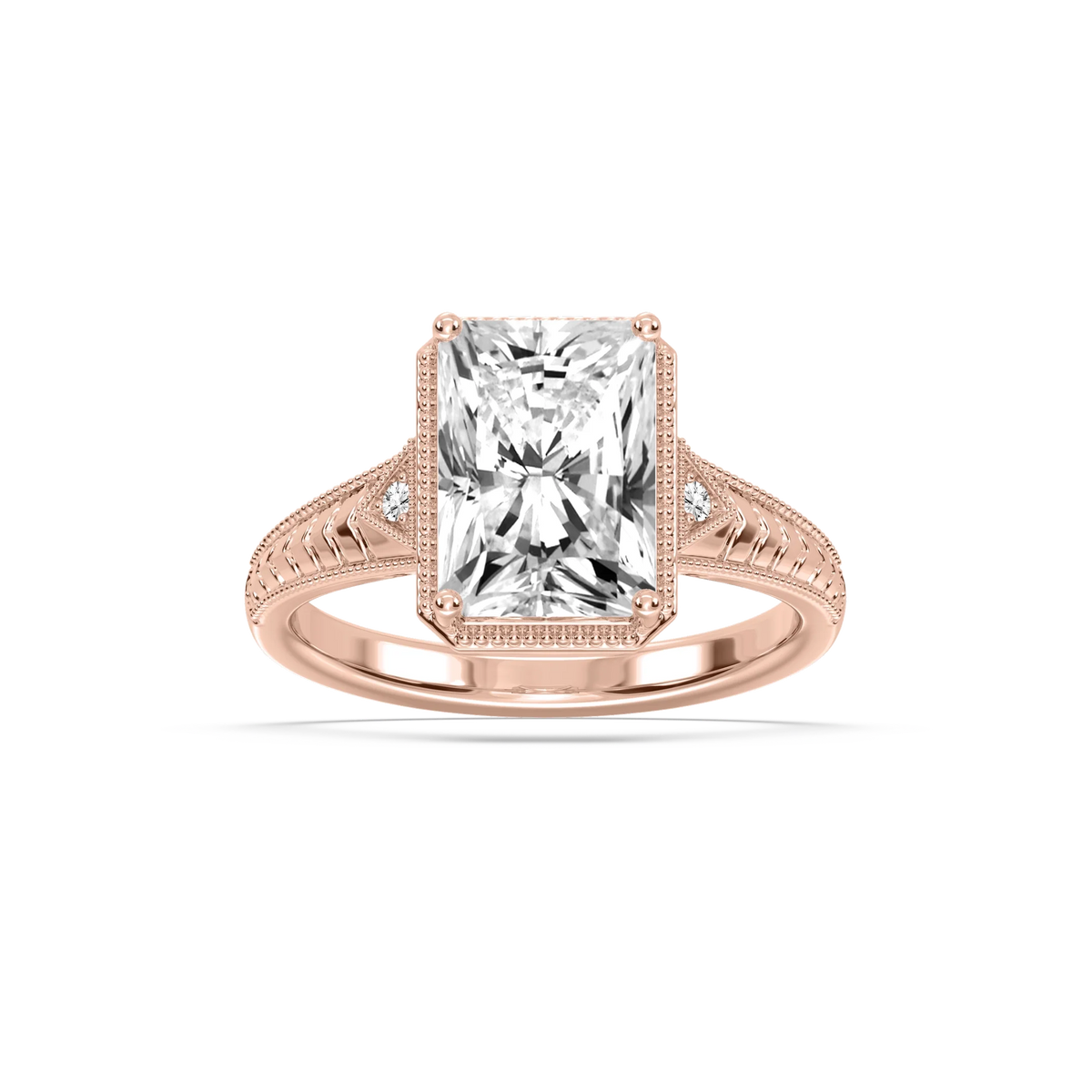 Alexandra Radiant LGD Vintage Bezel and Milgrain Side Stone Engagement Ring - 18K Rose Gold / 3 ctw