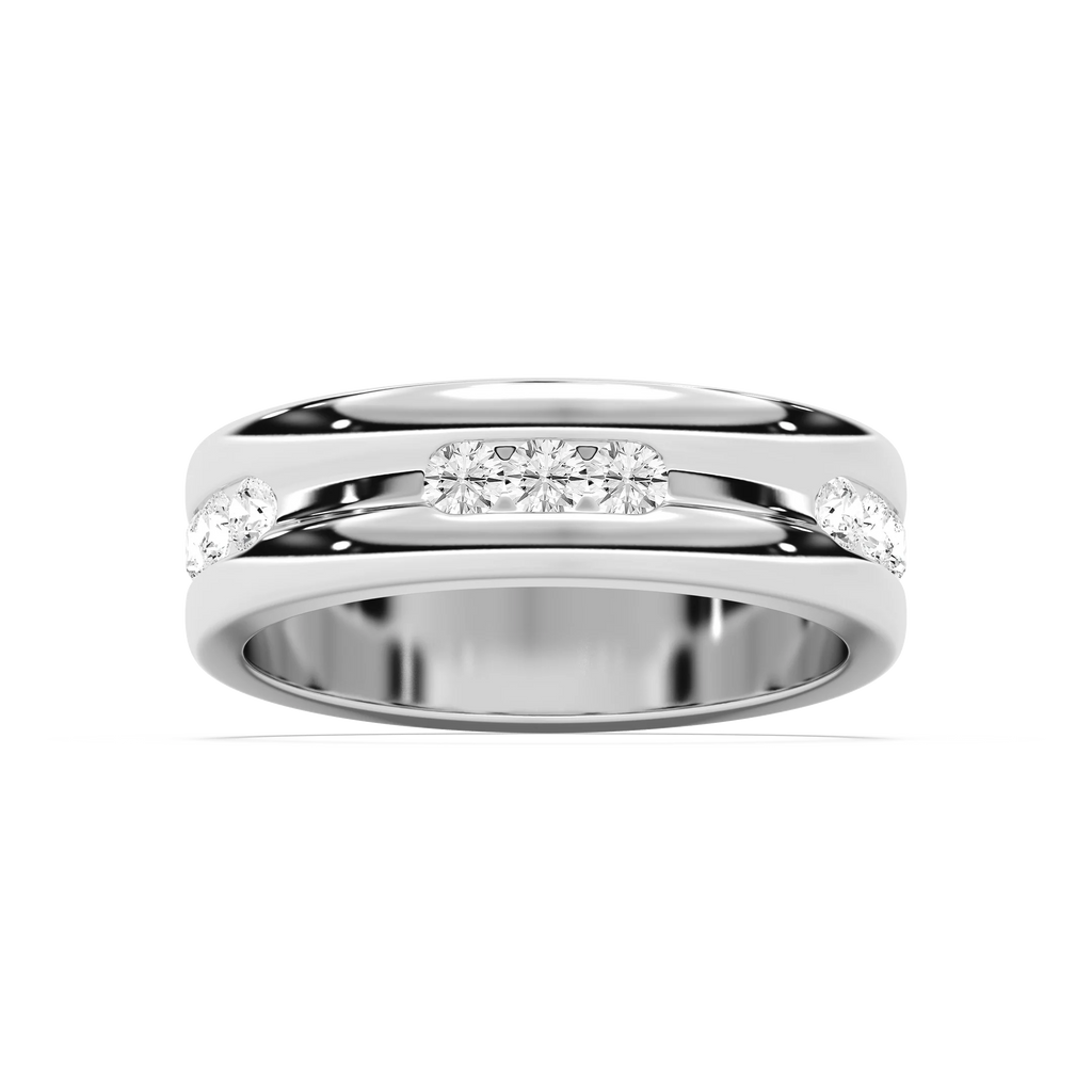 Elliott 5/8 ctw Round LGD 6.80mm Channel Mens Wedding Band - 14K White Gold