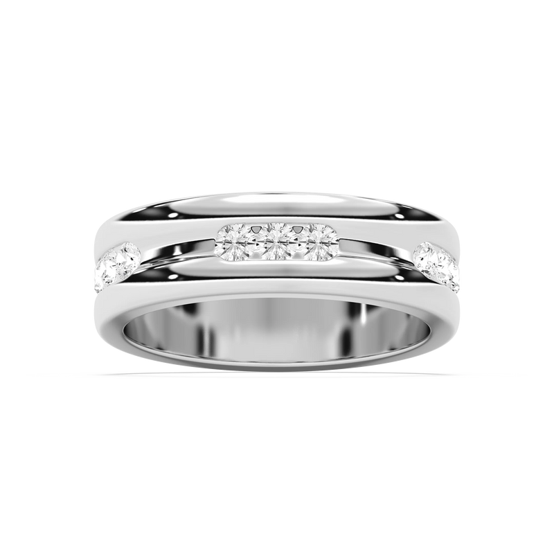 Elliott 5/8 ctw Round LGD 6.80mm Channel Mens Wedding Band - 14K White Gold