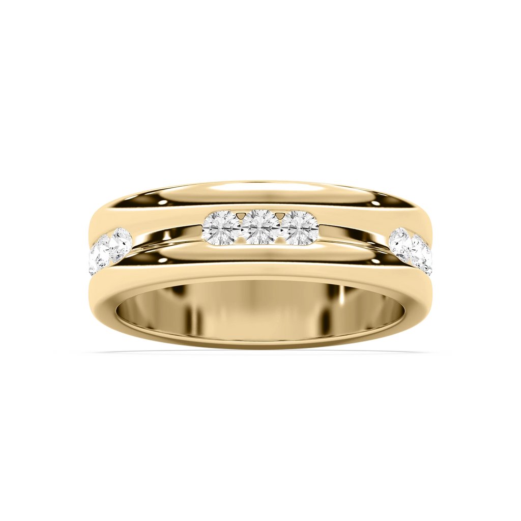 Elliott 5/8 ctw Round LGD 6.80mm Channel Mens Wedding Band - 14K Yellow Gold