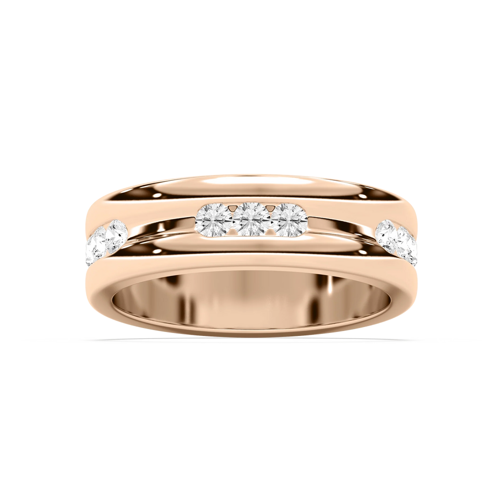 Elliott 5/8 ctw Round LGD 6.80mm Channel Mens Wedding Band - 14K Rose Gold