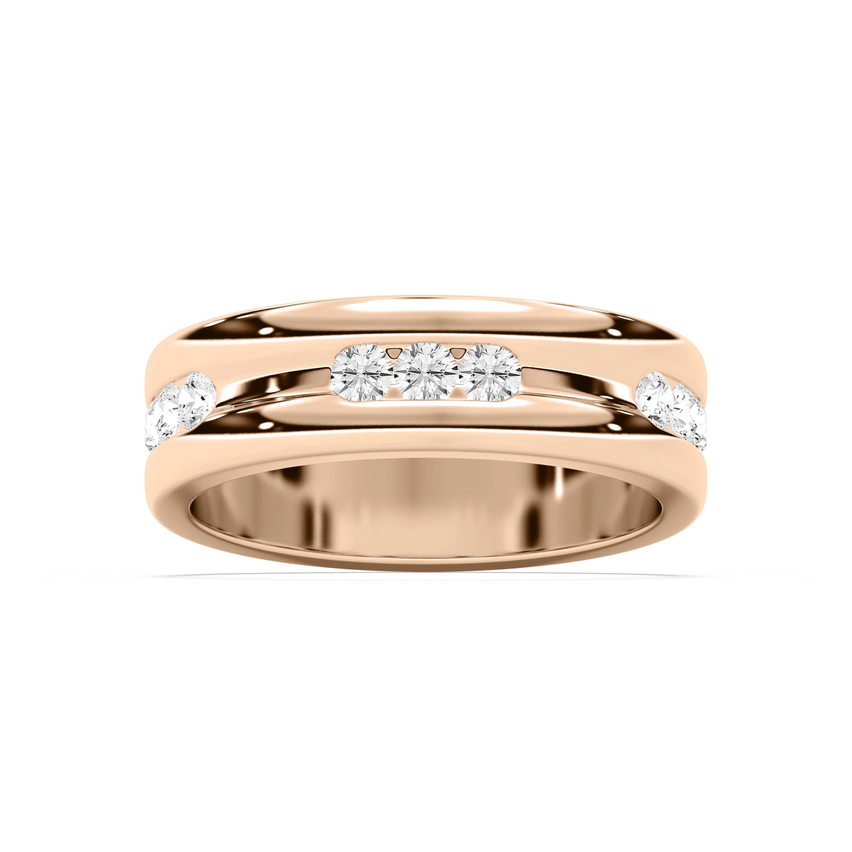 Elliott 5/8 ctw Round LGD 6.80mm Channel Mens Wedding Band - 14K Rose Gold