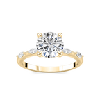 Amelie Round LGD Spaced Marquise Side Stone Engagement Ring - 14K Yellow Gold