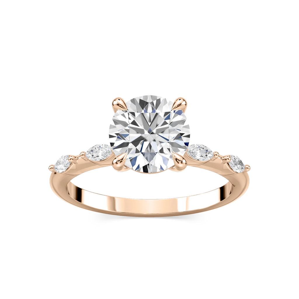 Amelie Round LGD Spaced Marquise Side Stone Engagement Ring - 18K Rose Gold