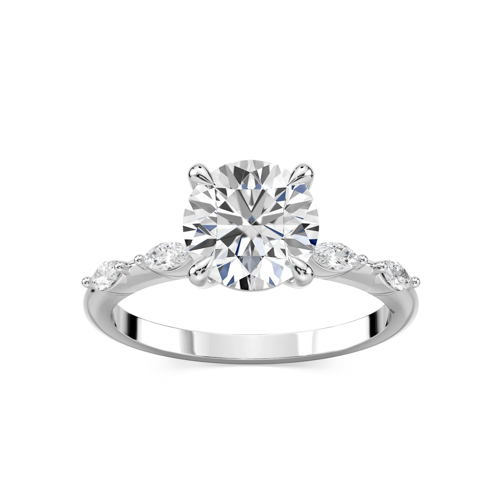 Amelie Round LGD Spaced Marquise Side Stone Engagement Ring - Platinum