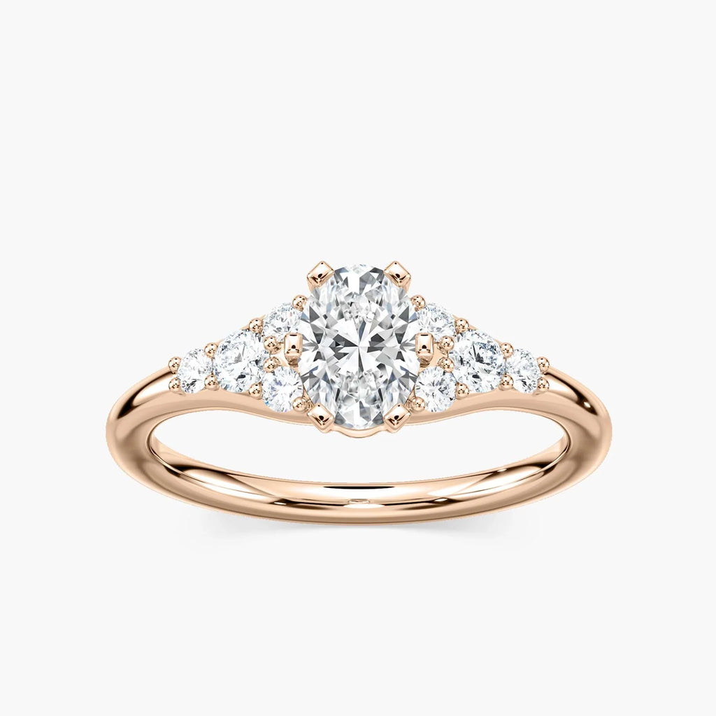Amira Oval LGD Six Prong Side Stone Engagement Ring - 18K Rose Gold