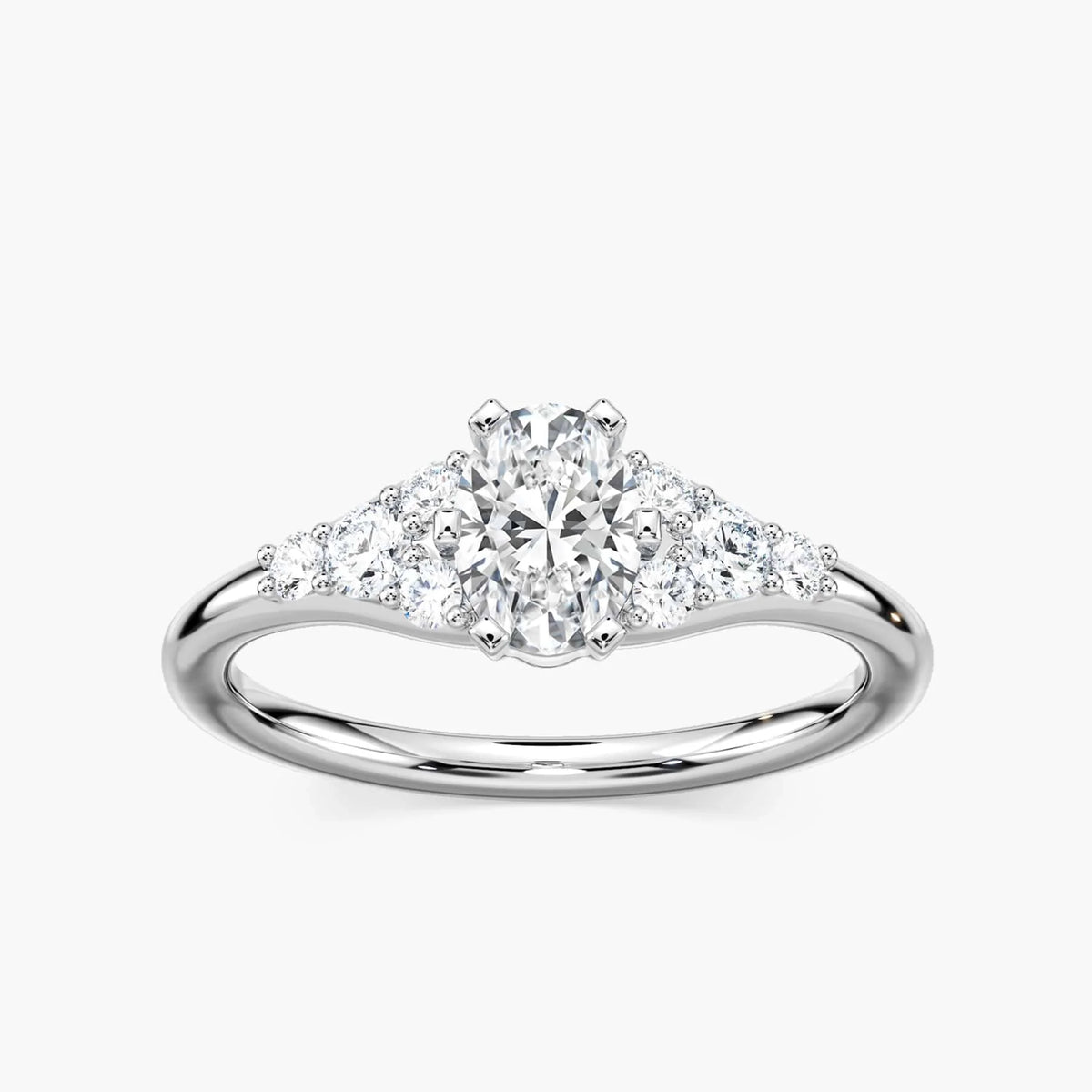 Amira Oval LGD Six Prong Side Stone Engagement Ring - Platinum