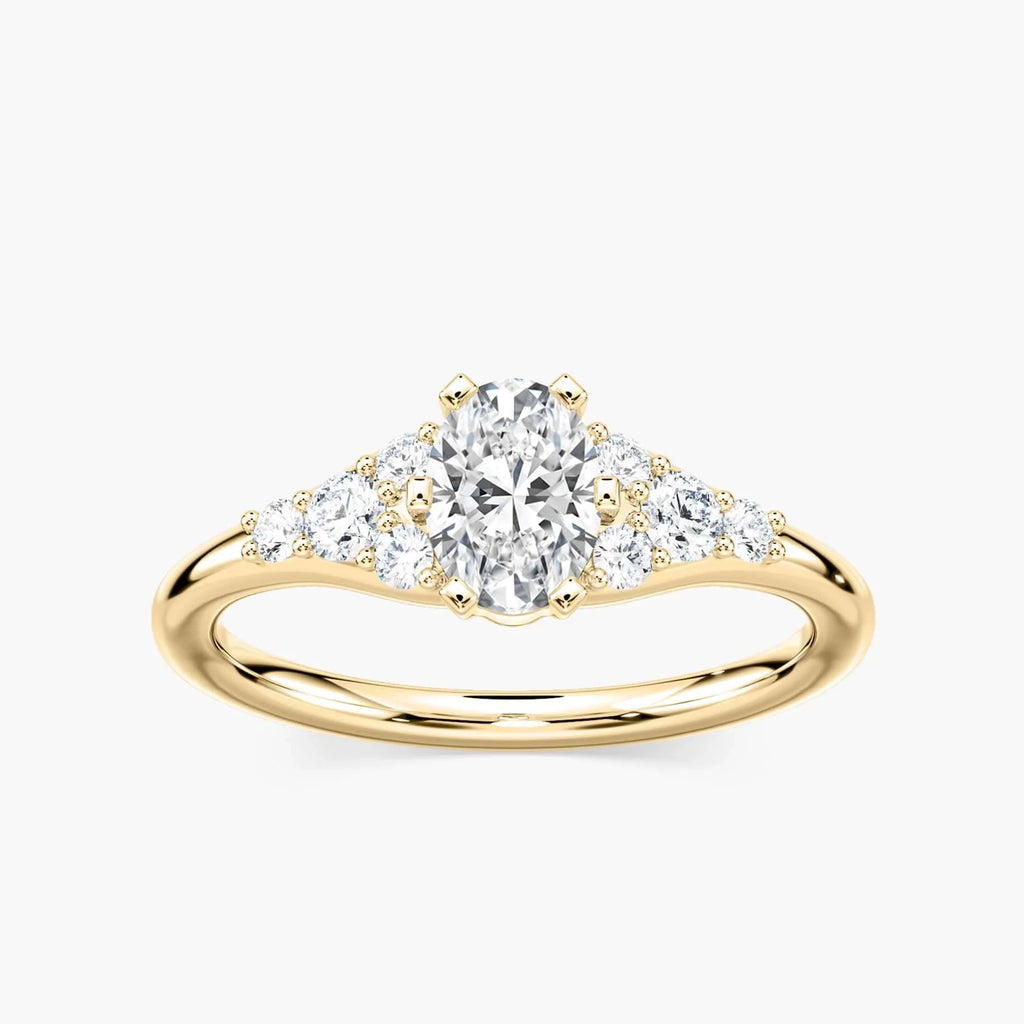 Amira Oval LGD Six Prong Side Stone Engagement Ring - 18K Yellow Gold