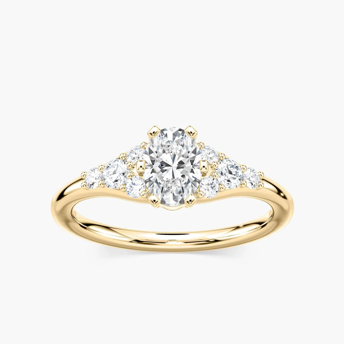 Amira Oval LGD Six Prong Side Stone Engagement Ring - 14K Yellow Gold