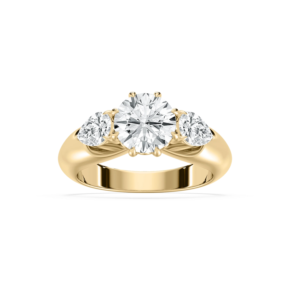 Anaiah 3 ctw Round LGD Pear Duo Three Stone Engagement Ring - 14K Yellow Gold / F-VS2
