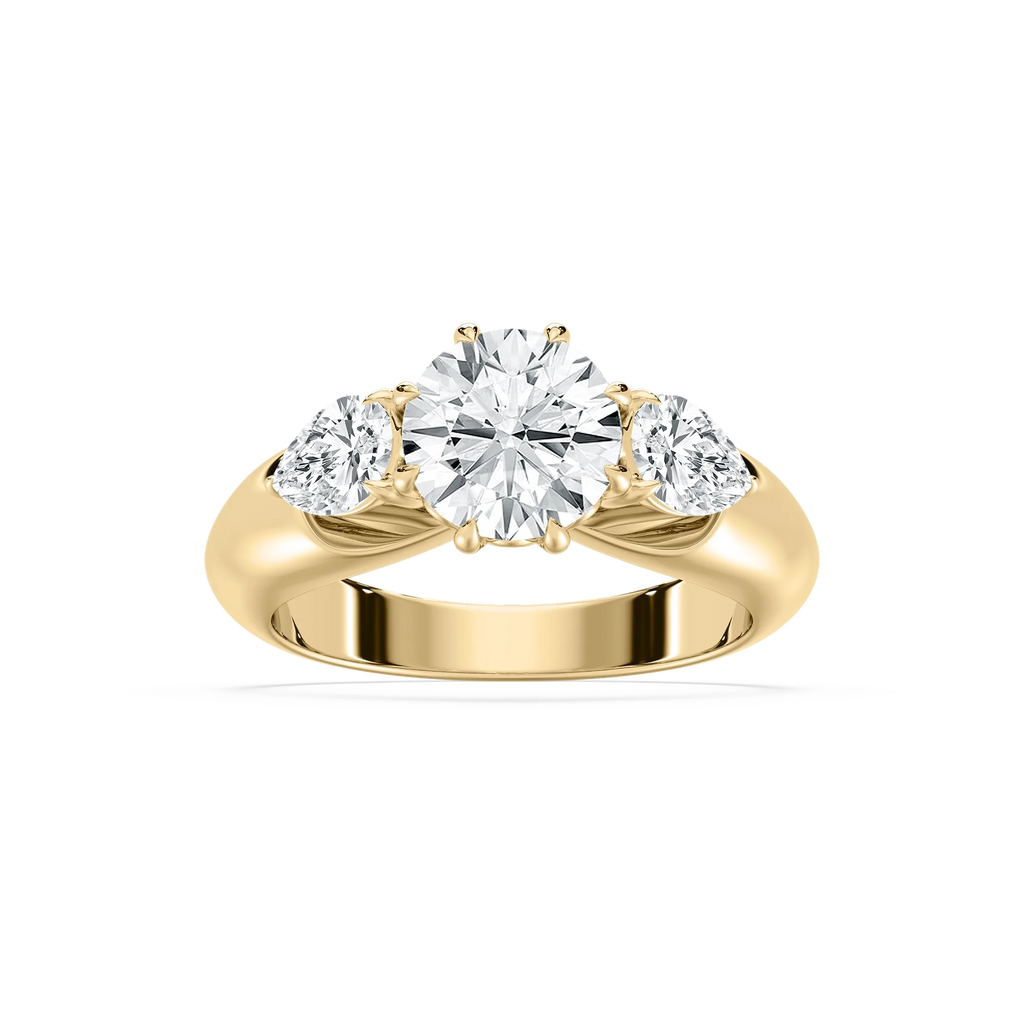 Anaiah 3 ctw Round LGD Pear Duo Three Stone Engagement Ring - 14K Yellow Gold / E-VS1