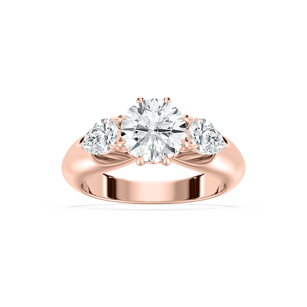 Anaiah 3 ctw Round LGD Pear Duo Three Stone Engagement Ring - 18K Rose Gold / E-VS1