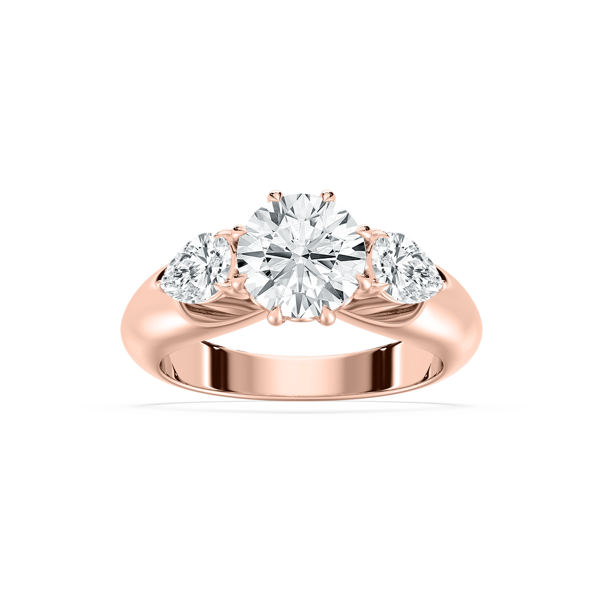 Anaiah 3 ctw Round LGD Pear Duo Three Stone Engagement Ring - 18K Rose Gold / E-VS1
