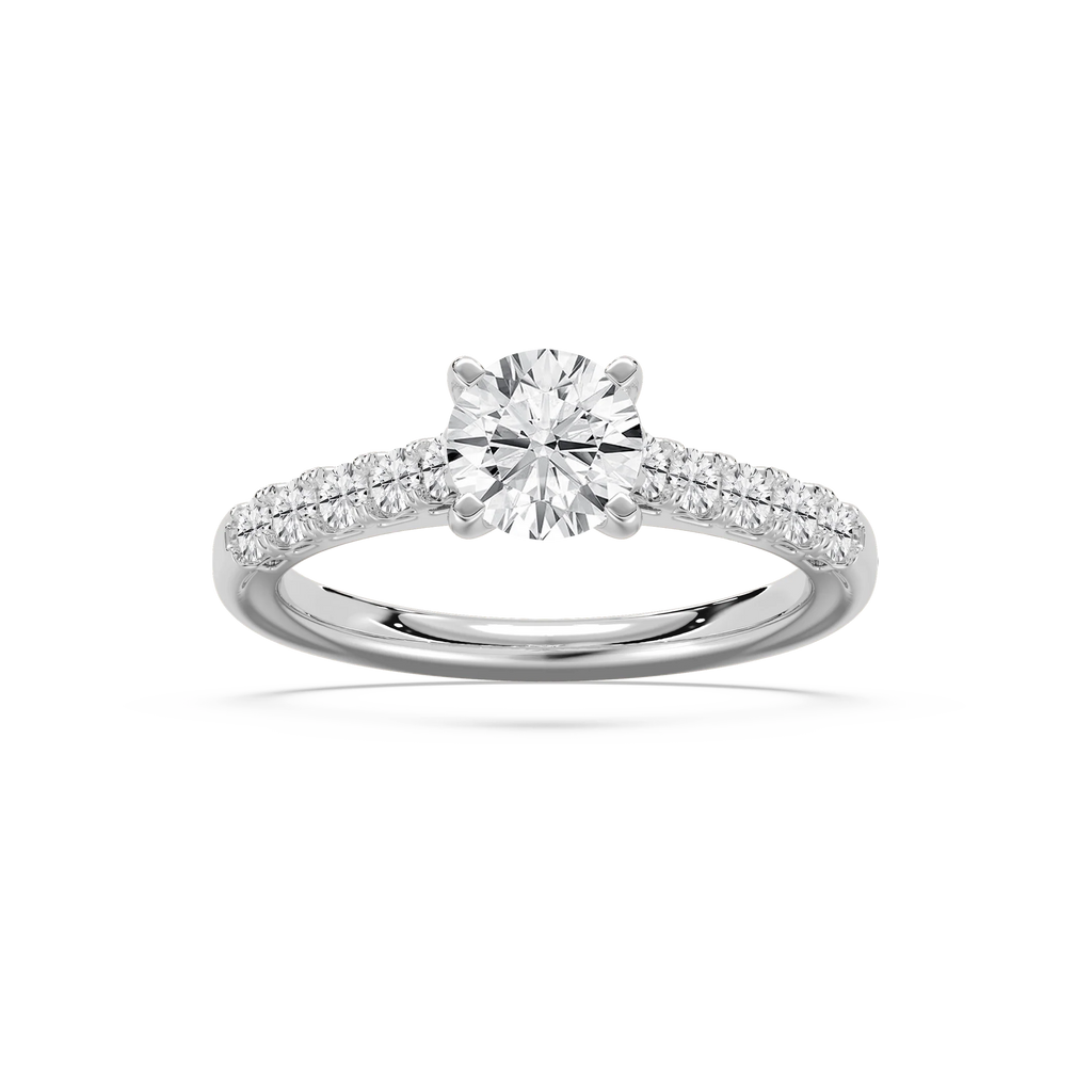 Anika 1 ½ ctw Round LGD Bridge Side Stone Engagement Ring - 14K White Gold / F-VS2