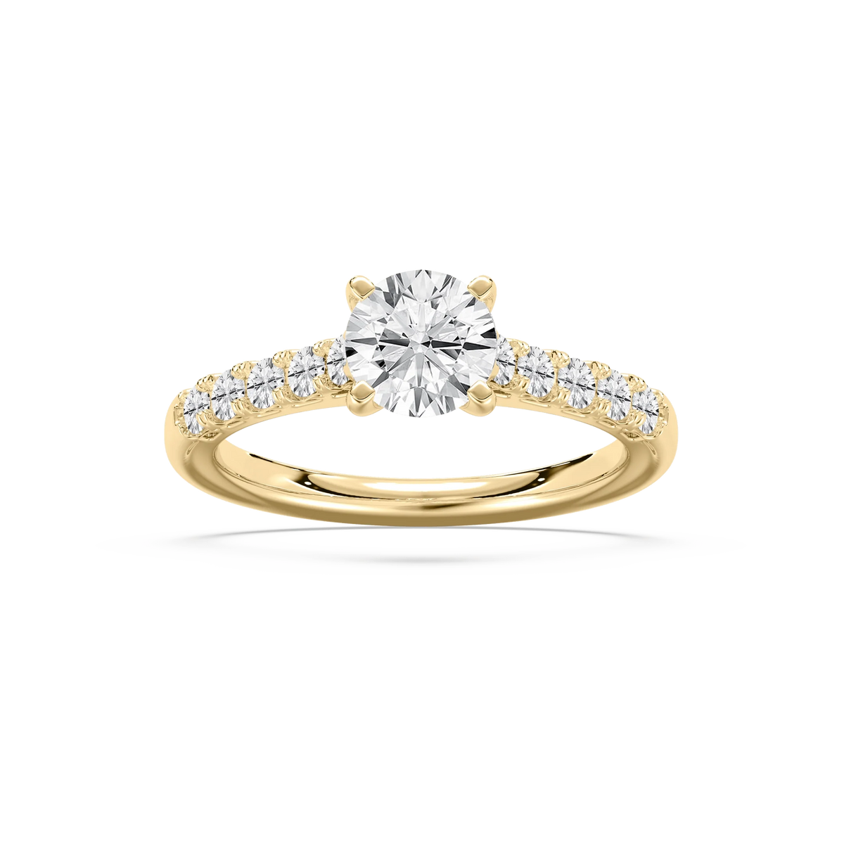 Anika 1 ½ ctw Round LGD Bridge Side Stone Engagement Ring - 14K Yellow Gold / F-VS2