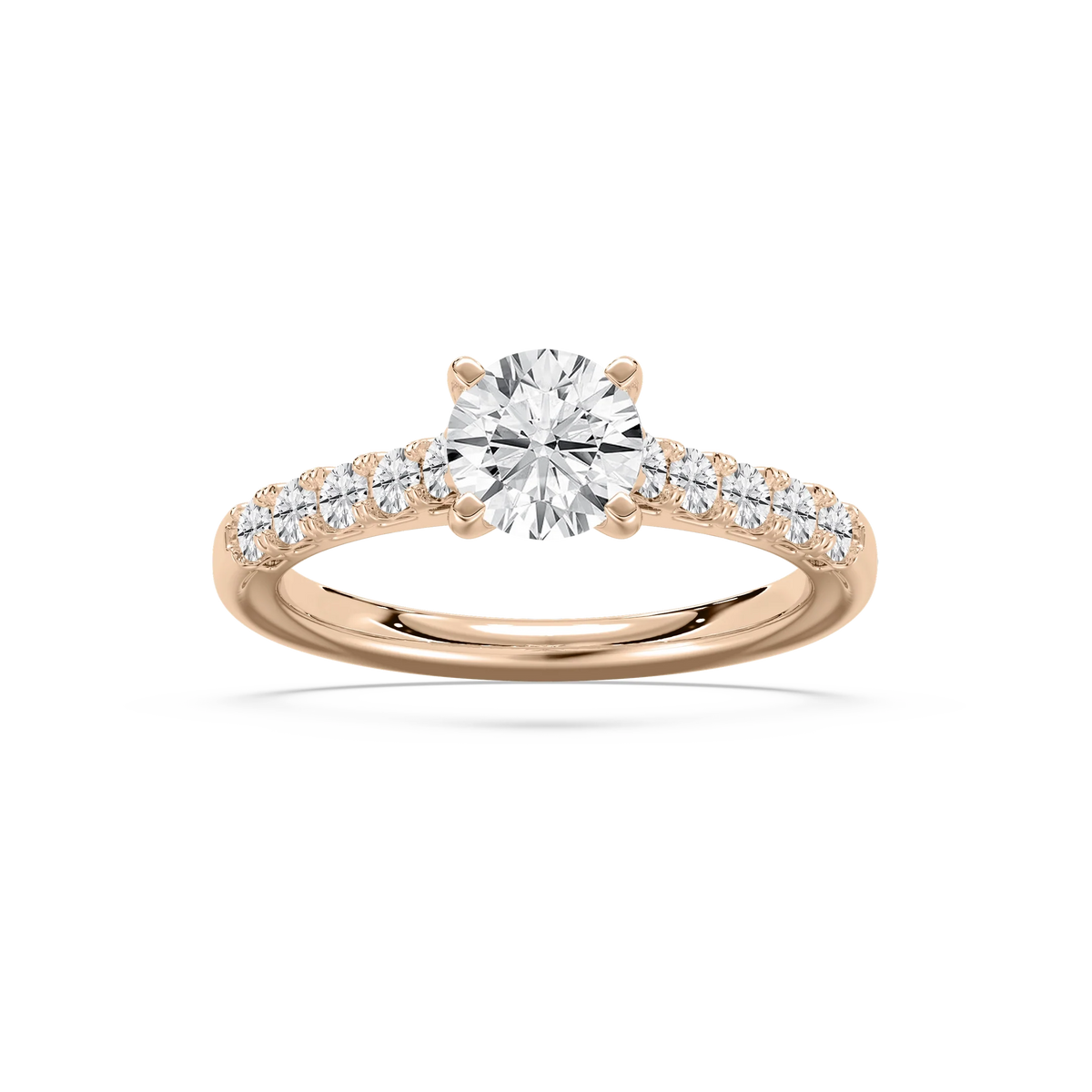Anika 1 ½ ctw Round LGD Bridge Side Stone Engagement Ring - 14K Rose Gold / F-VS2