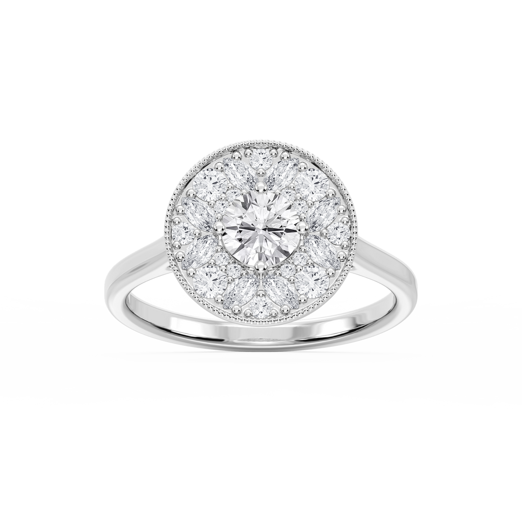 Annika 1 ctw Round and Marquise LGD Multi Shape Halo Vintage Promise Ring - 14K White Gold