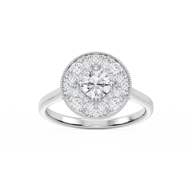 Annika 1 ctw Round and Marquise LGD Multi Shape Halo Vintage Promise Ring - 14K White Gold