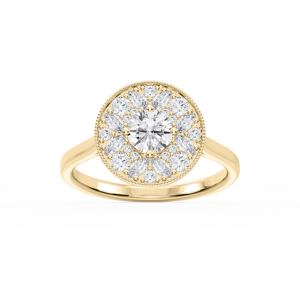 Annika 1 ctw Round and Marquise LGD Multi Shape Halo Vintage Promise Ring - 14K Yellow Gold