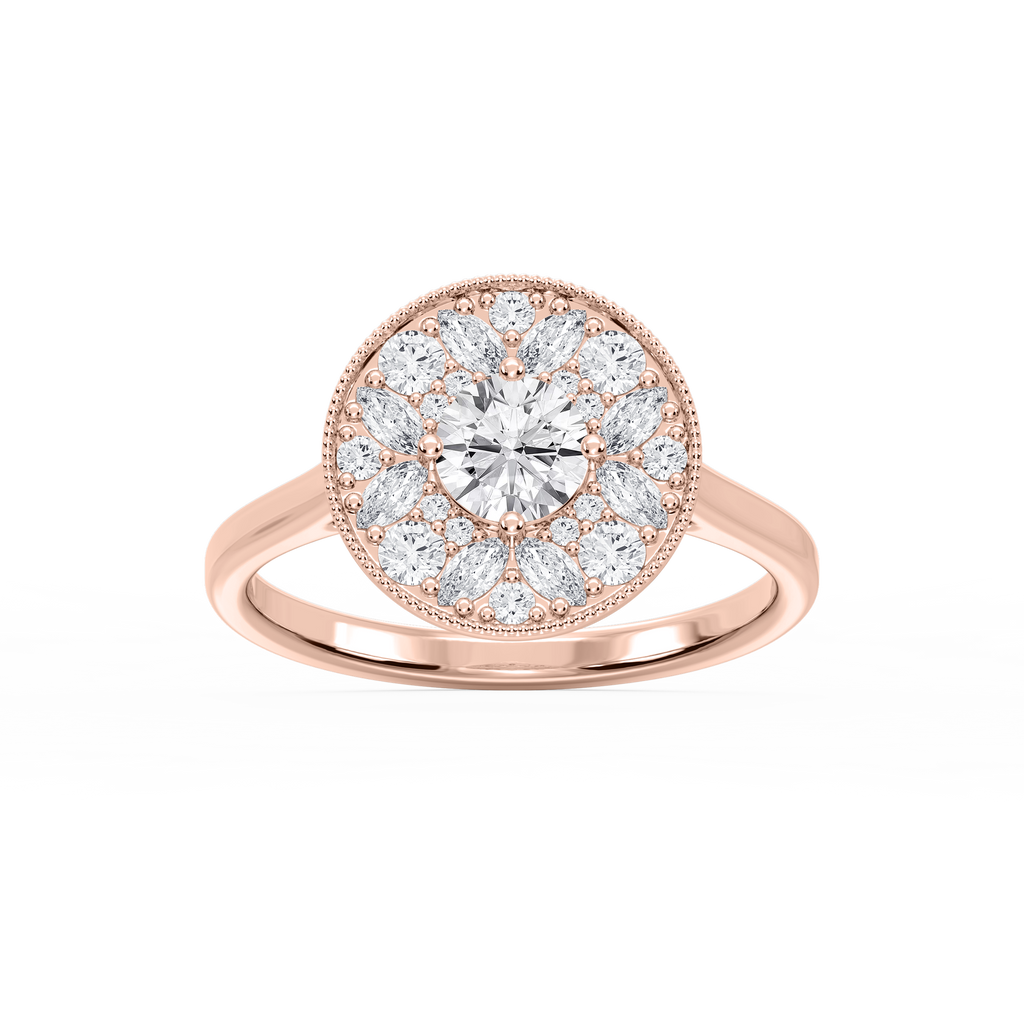 Annika 1 ctw Round and Marquise LGD Multi Shape Halo Vintage Promise Ring - 14K Rose Gold