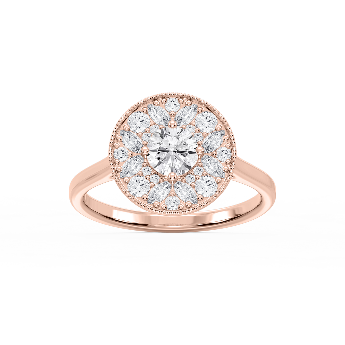 Annika 1 ctw Round and Marquise LGD Multi Shape Halo Vintage Promise Ring - 14K Rose Gold