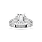 Arden 2 ¹⁄₂ ctw Emerald LGD Double Row Split Shank Side Stone Engagement Ring - 14K White Gold / F-VS2