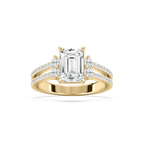 Arden 2 ¹⁄₂ ctw Emerald LGD Double Row Split Shank Side Stone Engagement Ring - 14K Yellow Gold / F-VS2
