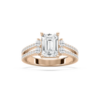 Arden 2 ¹⁄₂ ctw Emerald LGD Double Row Split Shank Side Stone Engagement Ring - 14K Rose Gold / F-VS2