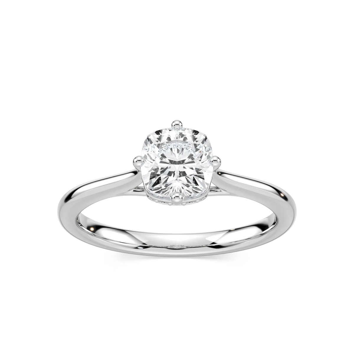 Ariel Cushion LGD Eight Prong Royal Crown Hidden Halo Engagement Ring - 18K White Gold