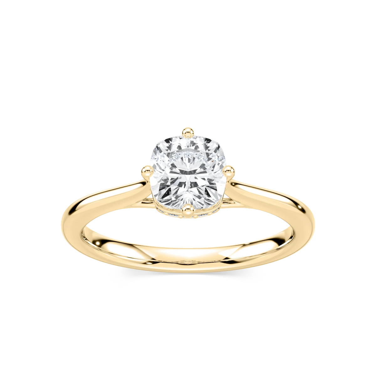 Ariel Cushion LGD Eight Prong Royal Crown Hidden Halo Engagement Ring - 18K Yellow Gold