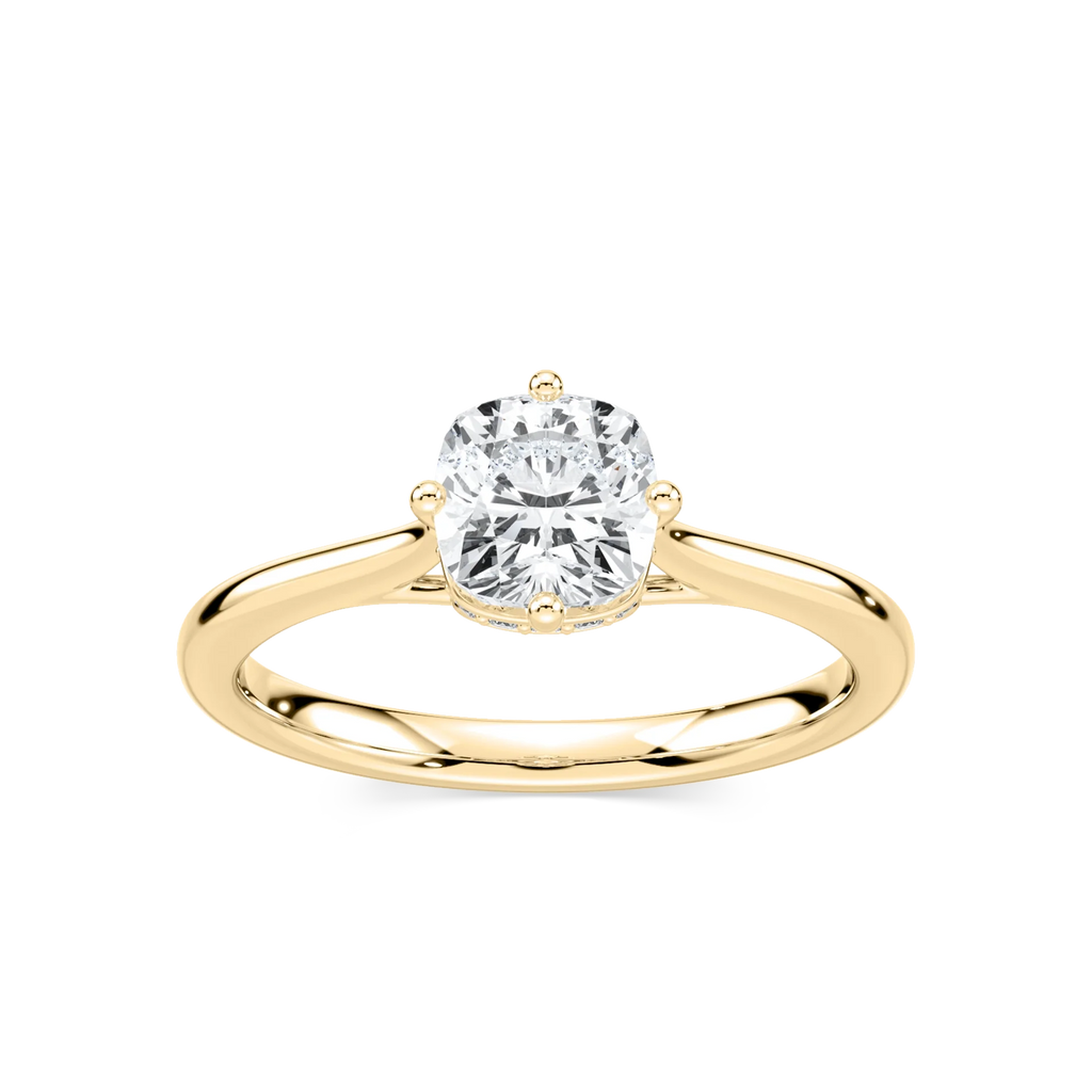 Ariel Cushion LGD Eight Prong Royal Crown Hidden Halo Engagement Ring - 14K Yellow Gold