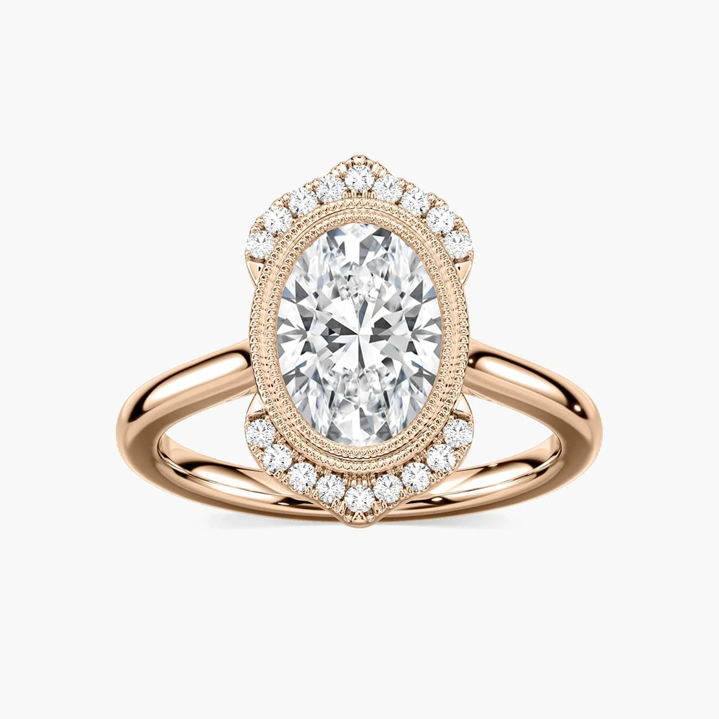 Arya Oval LGD Milgrain Vintage Antique Halo Engagement Ring - 18K Rose Gold