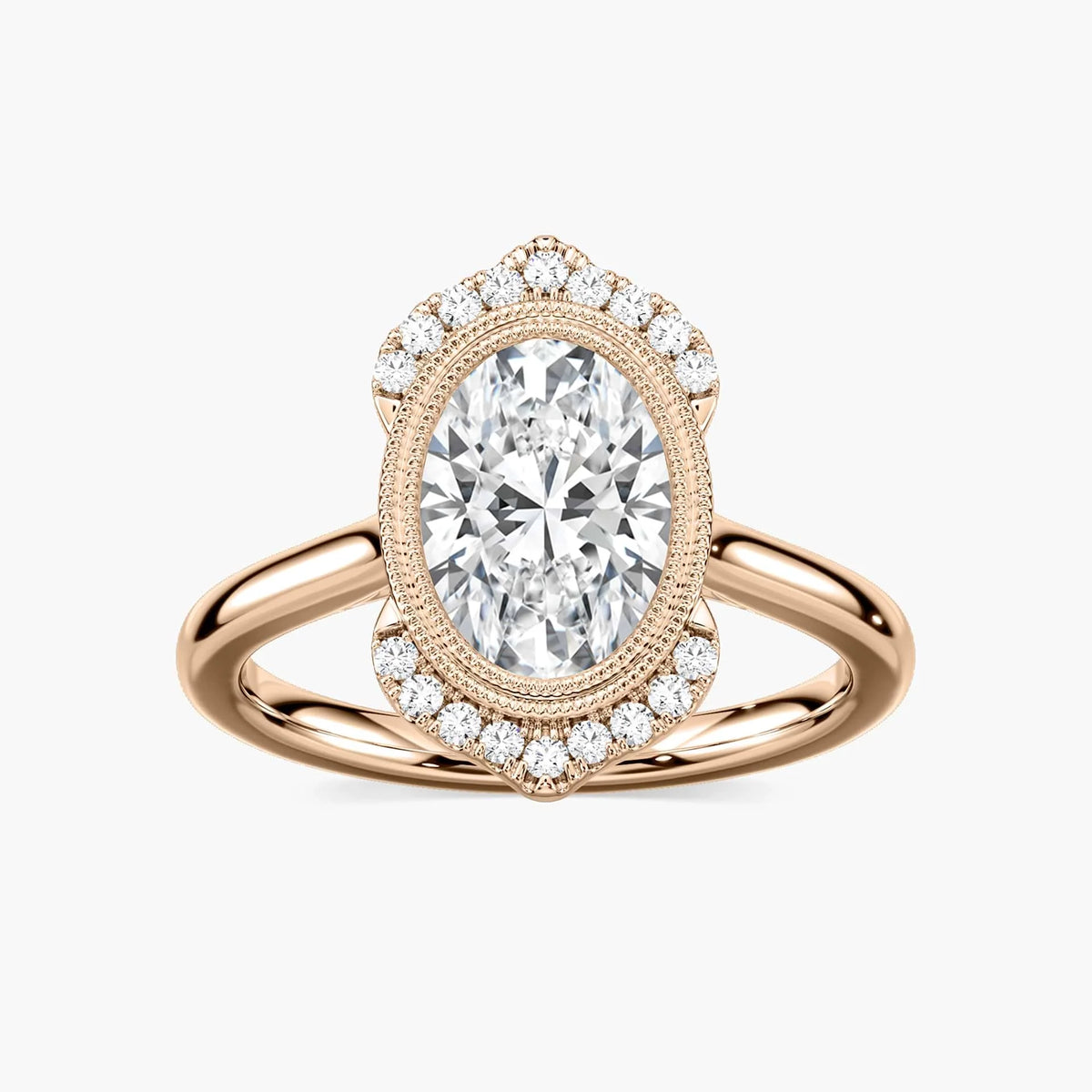 Arya Oval LGD Milgrain Vintage Antique Halo Engagement Ring - 14K Rose Gold