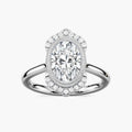 Arya Oval LGD Milgrain Vintage Antique Halo Engagement Ring - 14K White Gold