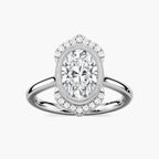 Arya Oval LGD Milgrain Vintage Antique Halo Engagement Ring - 14K White Gold