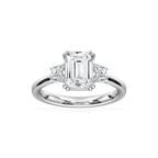 Astra 2 ½ ctw Emerald LGD Three Stone Engagement Ring - 14K White Gold / F-VS2