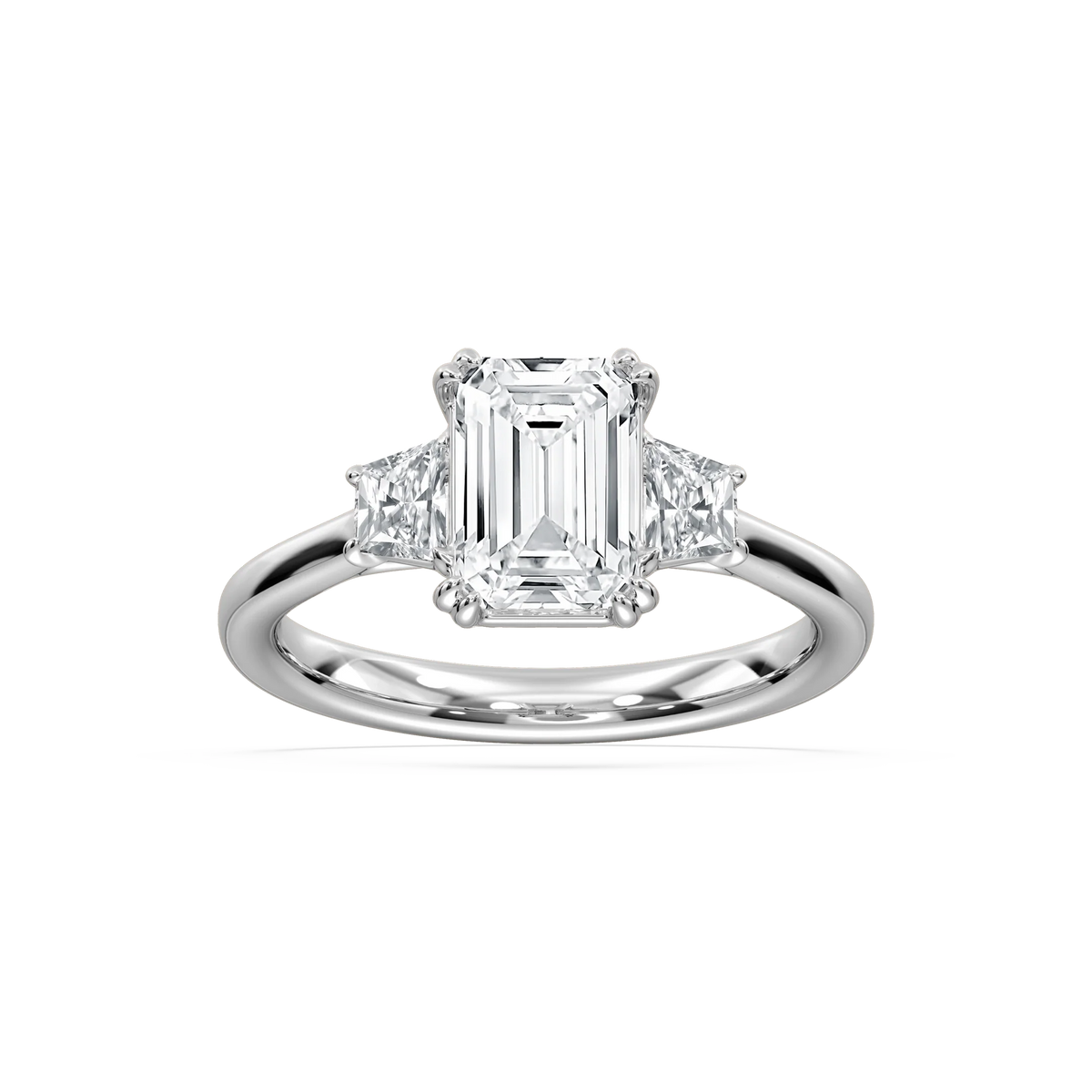 Astra 2 ½ ctw Emerald LGD Three Stone Engagement Ring - 14K White Gold / F-VS2