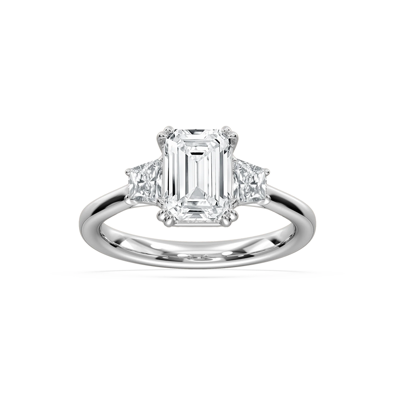 Astra 2 ½ ctw Emerald LGD Three Stone Engagement Ring - 14K White Gold / F-VS2