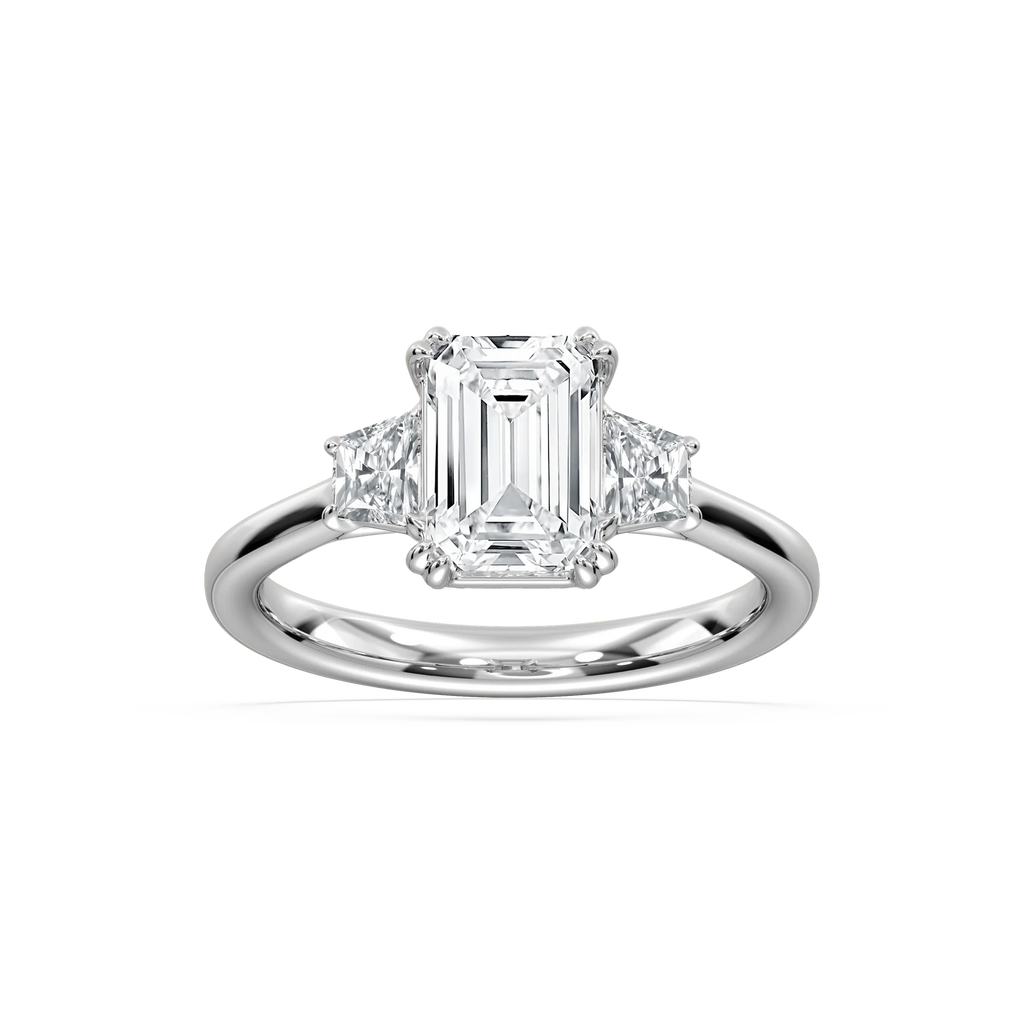 Astra 2 ½ ctw Emerald LGD Three Stone Engagement Ring - 14K White Gold / E-VS1