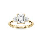 Astra 2 ½ ctw Emerald LGD Three Stone Engagement Ring - 14K Yellow Gold / E-VS1