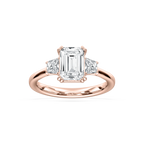 Astra 2 ½ ctw Emerald LGD Three Stone Engagement Ring - 14K Rose Gold / E-VS1