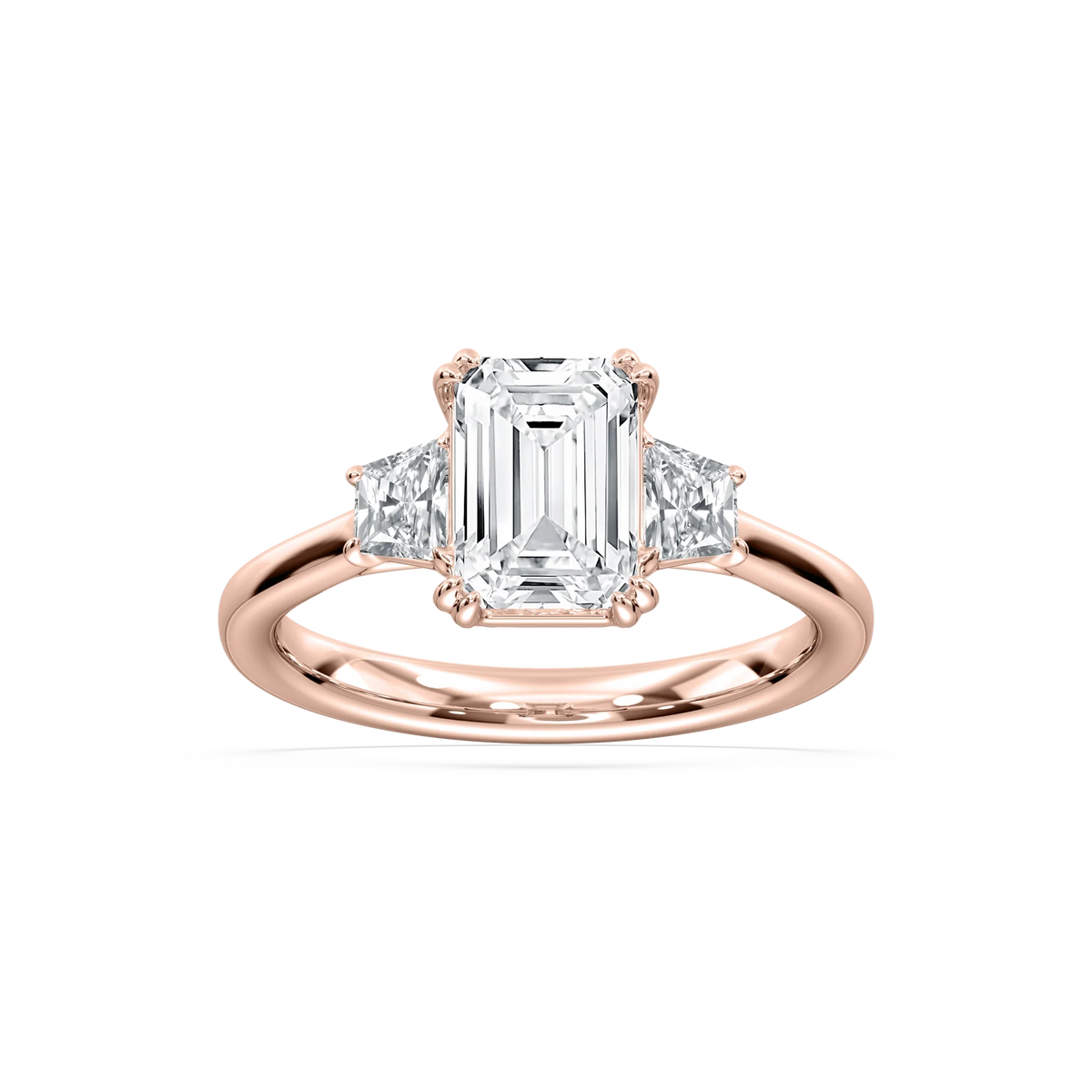 Astra 2 ½ ctw Emerald LGD Three Stone Engagement Ring - 14K Rose Gold / E-VS1