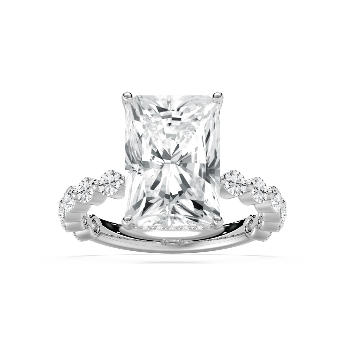 Aubrey 7 ctw Radiant LGD Single Shared Prong Hidden Halo Engagement Ring - 14K White Gold